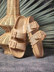 SHUZIA 女士休闲露趾扣带双脚垫凉鞋