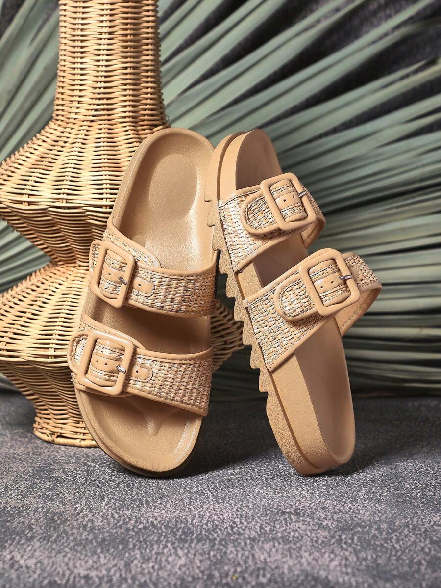 SHUZIA 女士休闲露趾扣带双脚垫凉鞋