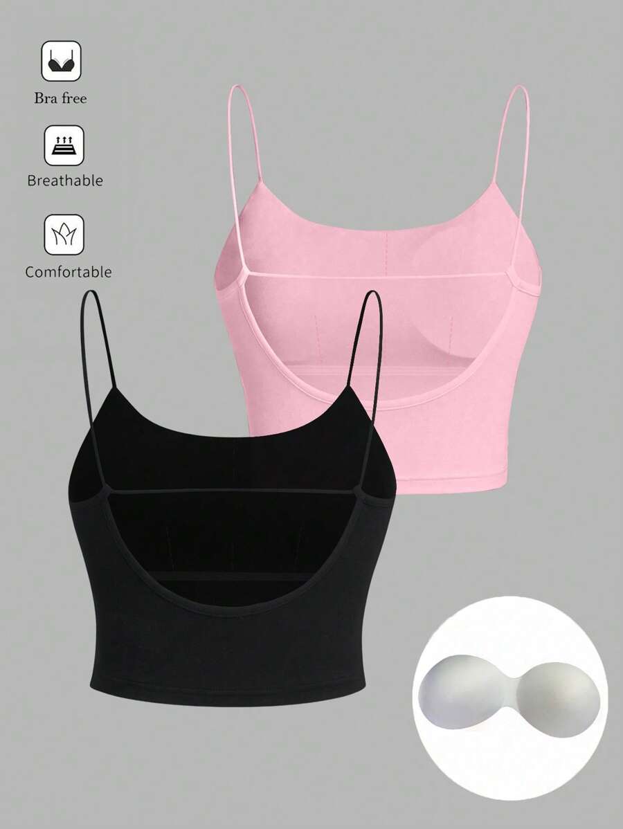 SHEIN Essnce 2 piezas, Paquete de tops casuales y minimalistas sin mangas para mujer, adecuados para el verano