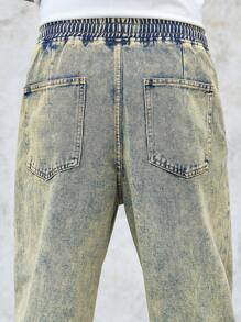 Manfinity Homme Men's Denim Cinched Waist Wide Leg Pants