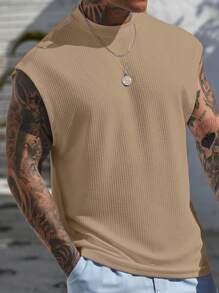 Manfinity CasualCool 男士纯色简约休闲无袖背心 - 卡其色 - 查看 3
