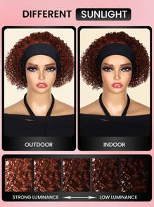 Kinky Curly Headband Wig Rose Red Color Human Hair Wig With Head Band Affordable Hair Replacement He - S33D - View 8