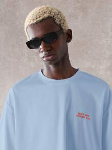 SUMWON Capri Italy Graphic Beach Vibes Vacation Club Oversized T-Shirt Summer Casual Streetwear Resort Island Lemon Print Travel Collection - Blue - View 3