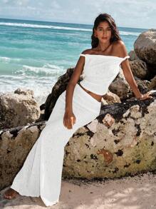 Opulessa 女士纯色针织美人鱼紧身裙 - 白色 - 查看 3