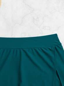 Swim Lushoire Beach For Women, Solid Color Beach Side Slit Elegant Culottes, Stylish Swimwear & Swim Shorts For Summer Beach Vacation - Teal Blue - View 6