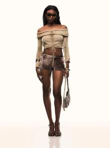 SHEIN Unity شورت قصير جدا زمني مشوه بصبغة التعقير والغسيل القديم