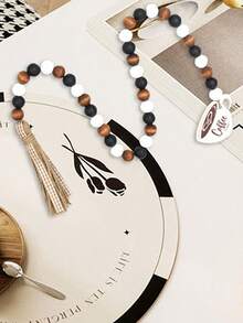 1pc Farmhouse Coffee Cup Wooden Bead Wreath, Home Tray Decoration, Coffee Bar, Tassel Bead Wreath, Farmhouse Country Bead Yellow Rope Grid Tassel Tray Decoration, Retro Room Decoration, Home Rope Prayer Wall Decoration, Vase Decoration, Suitable For Halloween, Christmas, Thanksgiving, Home Decoration, Room Decoration, Wall Decoration - Multicolor - View 6