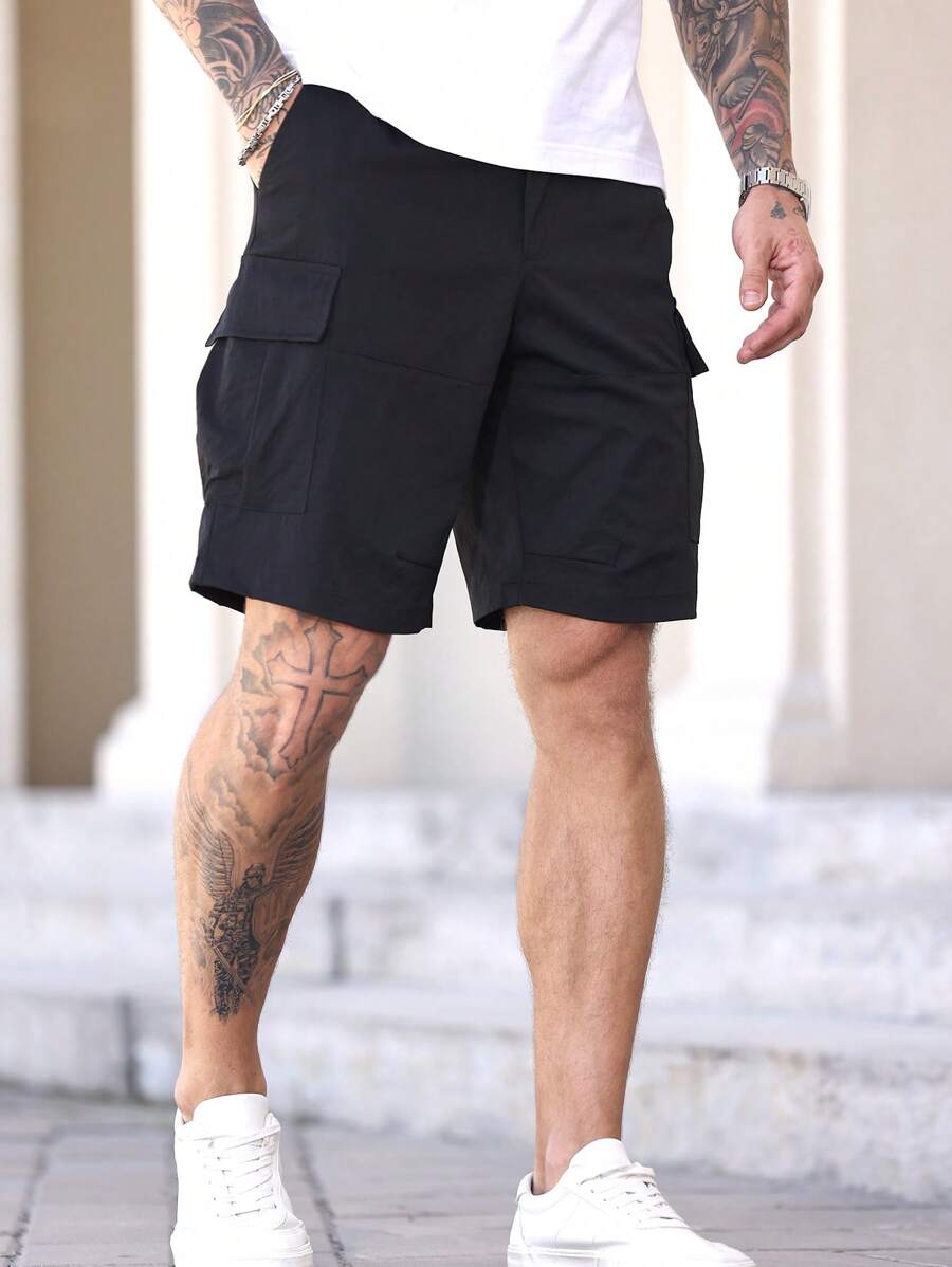 Manfinity Homme Casual Street Style Men's Pocket Shorts, Suitable For Summer - Black - View 1