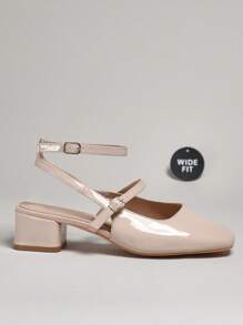 SHUZIA 女士宽版露跟日常简约可爱性感高跟鞋 - 米色 - 查看 6