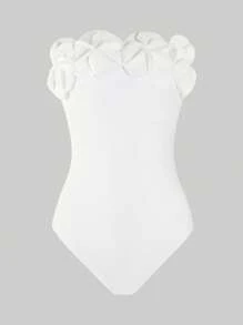 Swim Chiccia Swim Chicsea 女士纯色抹胸花卉连体泳衣，海滩度假 - 白色 - 查看 4