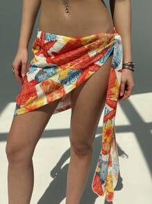 Aloruh Women's Summer Beach Shell Print Tie Front Cover-Up & Mini Skirt Set, Vacation Outfits Woman - Multicolor - View 1
