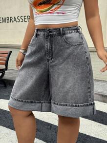 SHEIN ICON Shorts casuales versátiles con puños para mujer de talla grande