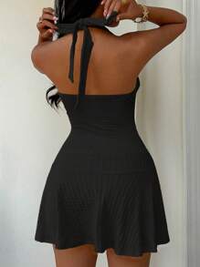 Sunnyshic Vestido mini con escote en V y espalda descubierta, vestido de verano ajustado y versátil con escote pronunciado