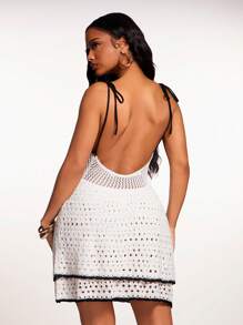 SHEIN SXY New Sexy Solid Colorblock Splice Double Layer Spaghetti Strap Bodycon Mini Dress For Women, Summer - Black and White - View 2