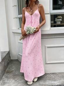 SHEIN LUNE Abito casual da vacanza con lungo laccio, a righe rosa e fiocco sulla schiena, adatto per primavera ed estate