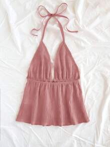 SHEIN PETITE CURVE Débardeur texturé casual à col V avec nœud, dos ouvert, couleur rouge