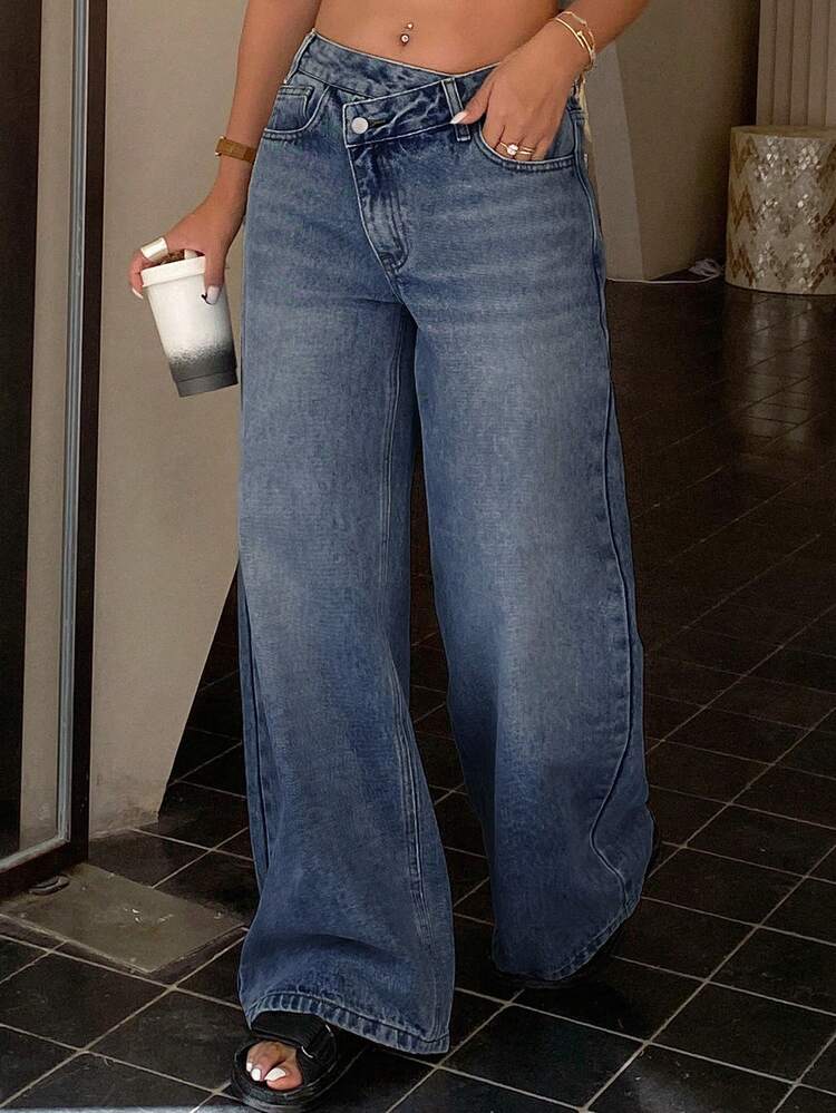 Women's Loose Casual Cat Whisker Korean Style Wide Leg Jeans