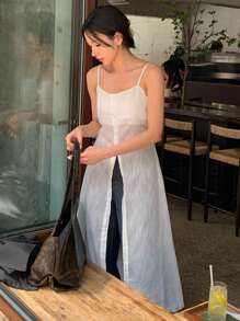 DAZY 女士纹理面料长款白色吊带背心，春夏