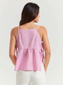 WESTFADE Summer Gingham Checkered Plaid Bow Side Tie Sleeveless A Line Tank Top Cowgirl - Pink - View 2