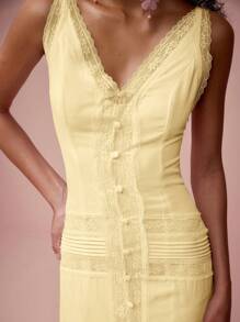 Enchnt 女士纯色吊带裙，夏季时尚 - 黃色 - 查看 2