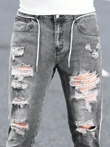 Manfinity Homme 男士时尚牛仔紧身休闲裤，适合夏季 - 淺灰色 - 查看 6