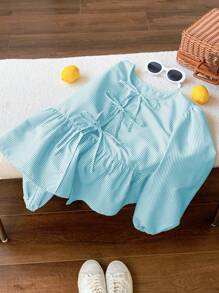 Comfortcana Top fruncido con tirantes de moño y rayas, color verde menta, para verano - verde menta - Ver 4