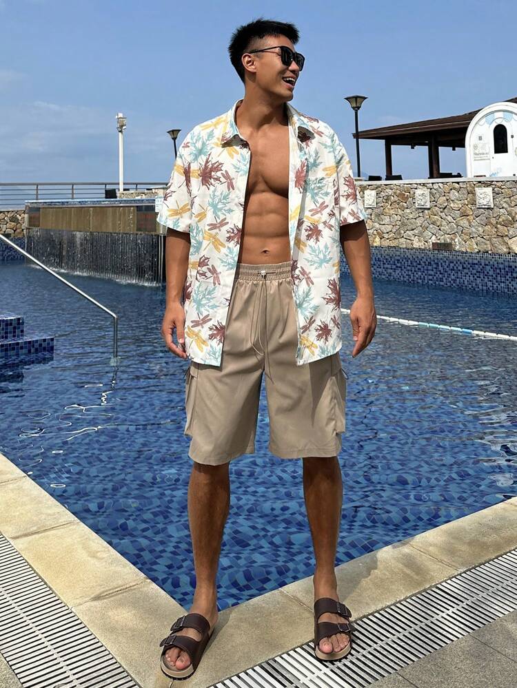 Multi-Color Floral Print Men's Vacation Shirt Set