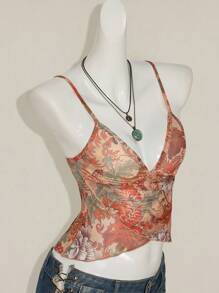 SHEIN ICON 女士花卉印花网眼吊带背心，适合度假穿着 - 彩色 - 查看 8