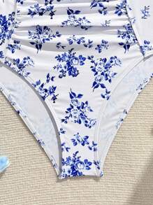 SHEIN 1 bộ đồ bơi một mảnh cổ yếm in họa tiết hoa cổ điển, thích hợp cho bãi biển, kỳ nghỉ, lướt sóng, hồ bơi, mùa hè, dành cho bé gái tuổi teen - Nhiều màu - Xem 7