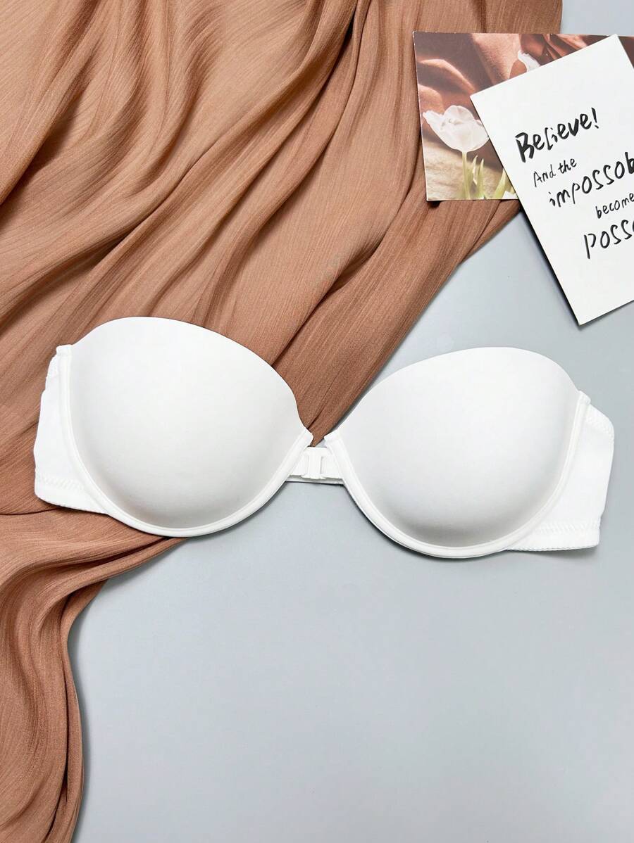 SHEIN 1 件女士纯色舒适无缝无钢圈抹胸文胸 - 白色 - 查看 1