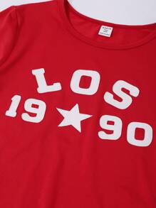 SHEIN Explorewe 复古学院风修身短袖数字和字母刺绣 T 恤，适合少女、夏季休闲装和运动装