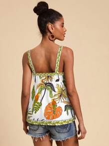 Travachic Top de tirantes con estampado tropical y volantes en el bajo para mujer, perfecto para vacaciones - Blanco - Ver 2