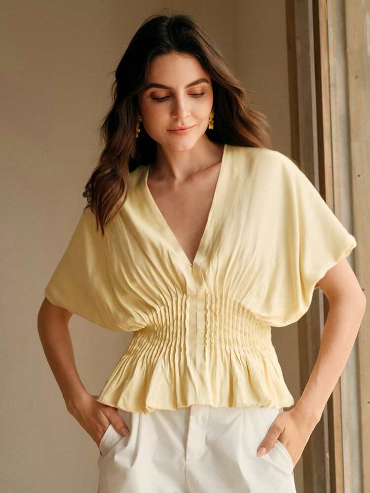 V-Neck Striped Fitted Women Shirt, Suitable For Spring, Summer, Festival, Holiday, Vacation, Elegant, Business Casual, Classy