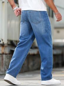 Manfinity Homme Men's Summer Daily Casual Pocket Washed S Baggy Jeans With Design - Blue - View 2