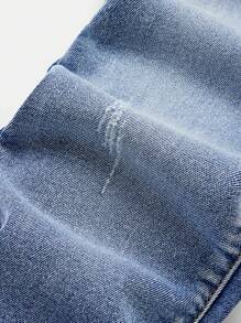 SHEIN Tween Jungen Distressed Vintage Ripped Washed Skinny Blue Boy Jeans mit schräger Tasche, für Frühlings- und Sommerkleidung für Jungen