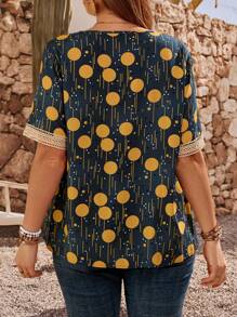 EMERY ROSE 大码几何印花短袖衬衫 夏季度假 适度 - 黑色 - 查看 5