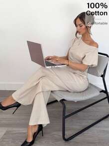 Siren Gaze 女士日常两件套服装 - 杏色 - 查看 3