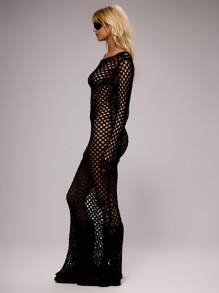 MUSERA Fish Net Flare Long Sleeve Fitted Maxi Sweater Dress Spring, Summer, Holiday, Festival Outfit, Rave Outfit, Grunge, Cool Girl, Y2K