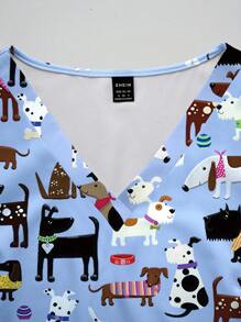 PopScrub Summer Nurse Scrub Uniform Top, Fun Cartoon Dog Print Casual Nursing Scrub Top For Women - Multicolor - View 4