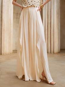 Aveloria 女士荷叶边高腰阔腿宽松休闲纯色裤