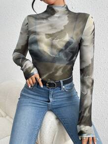 Zolique 1 Pieza Camiseta De Malla Con Diseño De Teñido - Negro - Ver 5