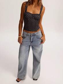 SHEIN BAE Women's Date Night Girlfriend Party Birthday Party Nightclub Holiday Party Elegant Black Polka Dot Top, Girlfriends Party, Date, Daily Street Commuting Corset, Cute Corset, Sexy Tops Club, Corset Tops
