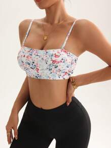 SHEIN Sport Studio Sujetador deportivo cómodo con estampado floral diminuto y tirantes desmontables