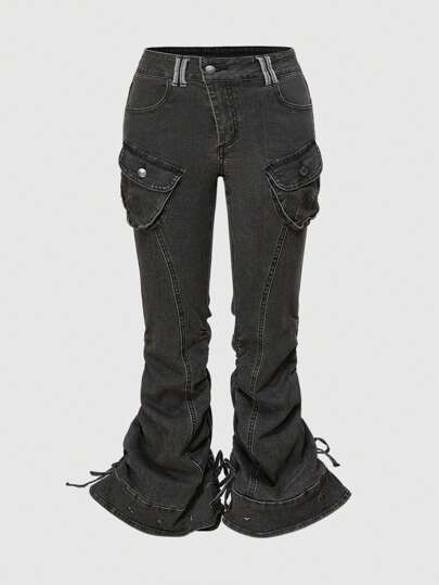 Grunge Punk Vintage sexy Punk Nieten Design Tief Taille Volant Caprihose für Frauen