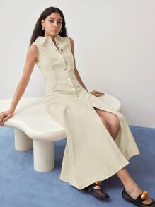 MOTF STUDIO VESTIDO CON CORTE SESGADO Y ABOTONADO