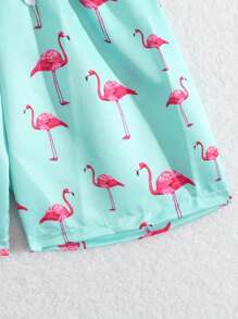 SHEIN Costume da bagno per ragazzino con stampa fenicottero, costumi da bagno in tessuto intrecciato, adatti per le vacanze in spiaggia - Multicolore - Visualizzare 5