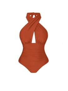 Swim Oasis Bộ đồ bơi hở lưng 2 món cỡ lớn cho nữ kèm áo choàng đi biển in họa tiết ngẫu nhiên và váy nửa thân, Bộ đồ bơi thường ngày đi nghỉ, Trang phục mùa hè cho nữ - Màu nâu  Mocha - Xem 3