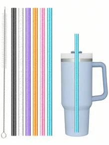 Replacement Straw, Compatible With Stanley 40 Oz 30 Oz Cup Tumbler, 1/6 Packs Reusable Straw With Cleaning Brush, Reusable Straws For Cup Replacement, Clear Hard Drinking Straws For, 10mm Large Wide Water Bottle Straw For Cup Accessories