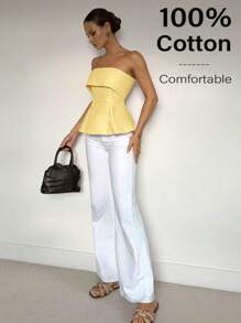 Siren Gaze Blusa de tubo de lino y algodón con peplum: Elegancia de dinero antiguo para uso de oficina con estilo bohemio que define la cintura | Nuevo lanzamiento para el verano 2025 | Transición de día a noche y estilo de sirena de oficina