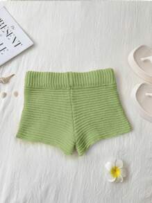 Elamini Pink Knitted Starfish Textured Shorts - Green - View 5